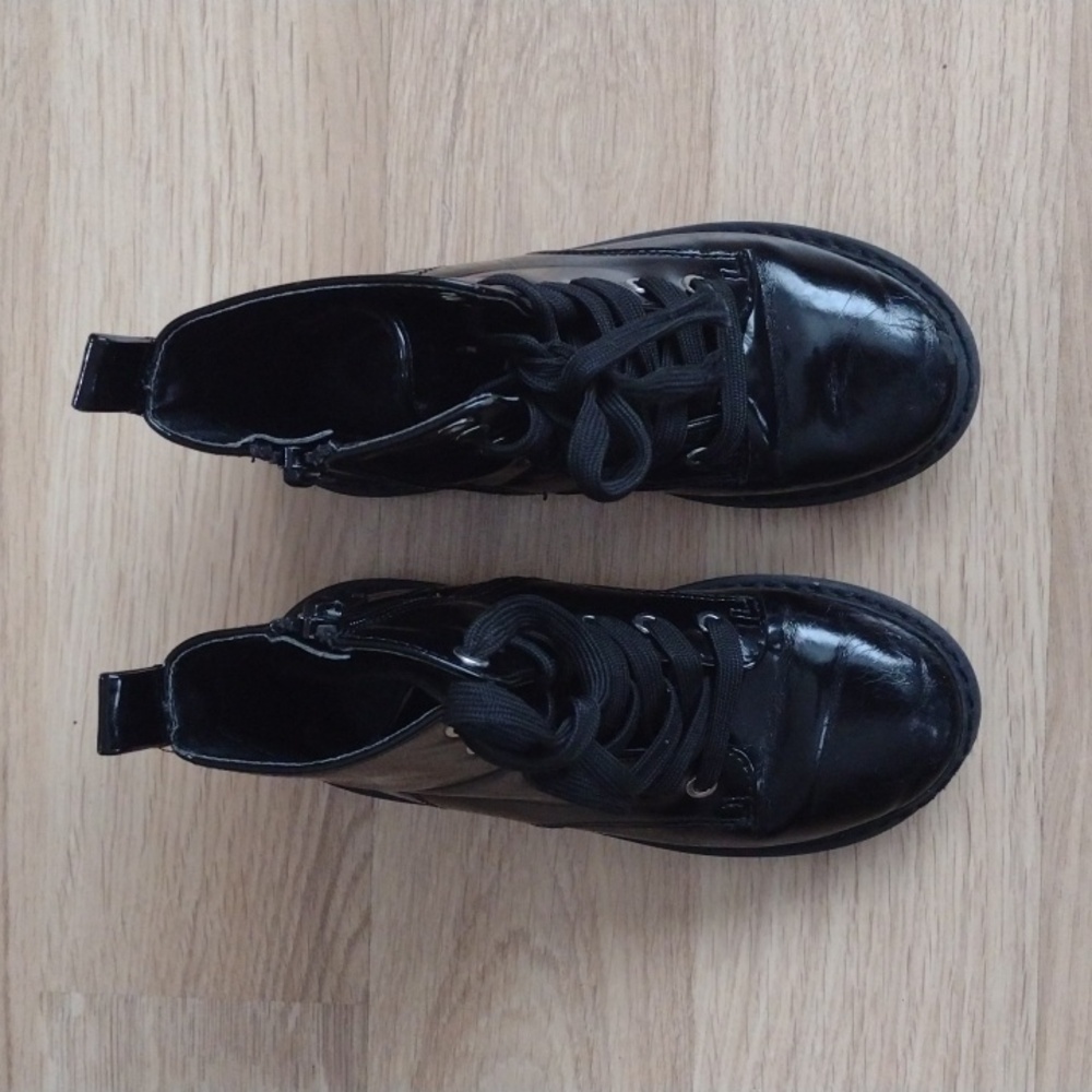 Girls Boots About There Shiny Black Combat Boots Size 12